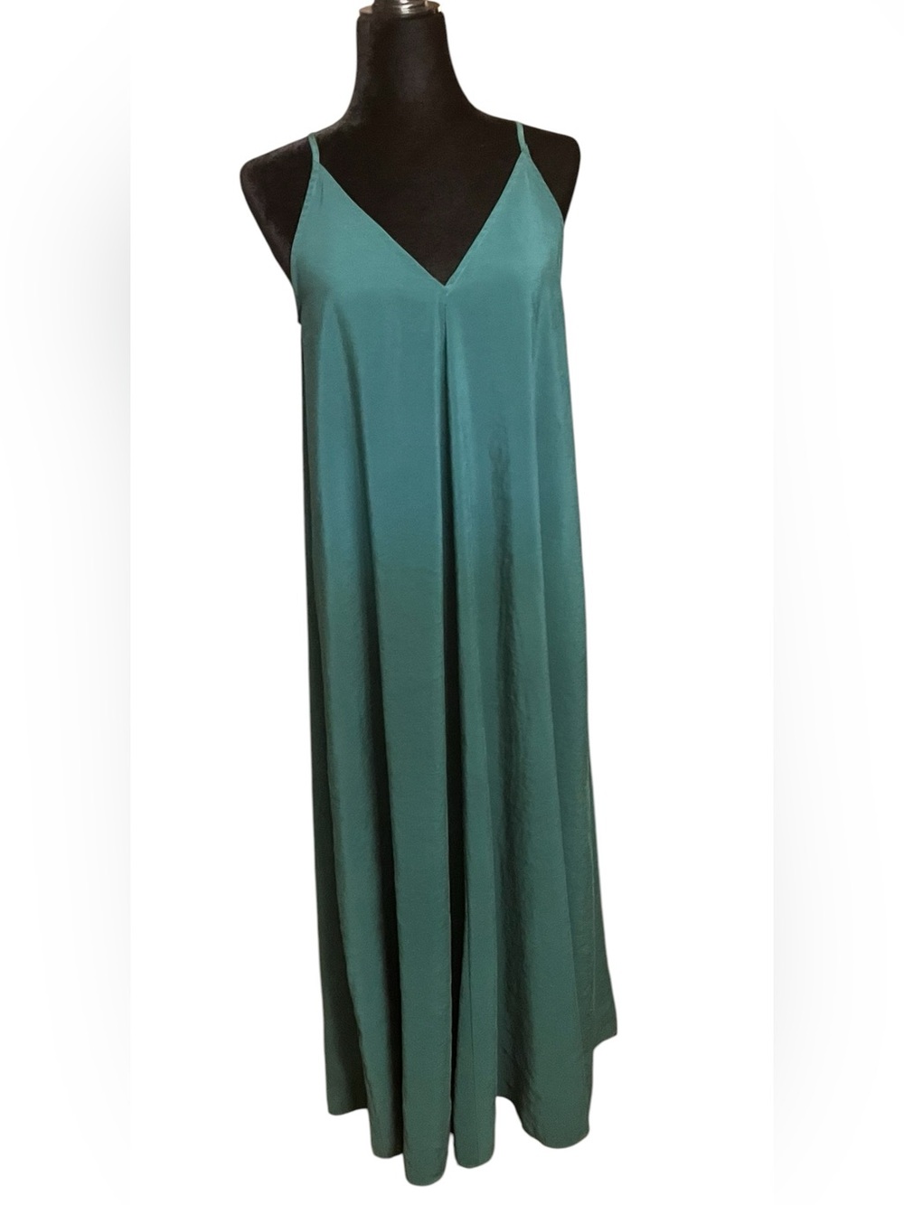Zara Deep Teal Slip Maxi Dress with V-Neck S